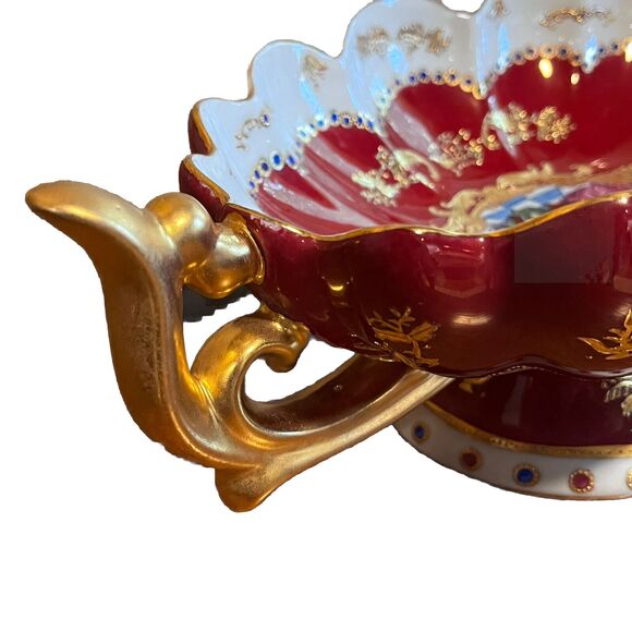 Vintage Sevres Style Porcelain Serving Bowl Hand Painted Scenes Gold Gilding Art - Picture 6 of 16